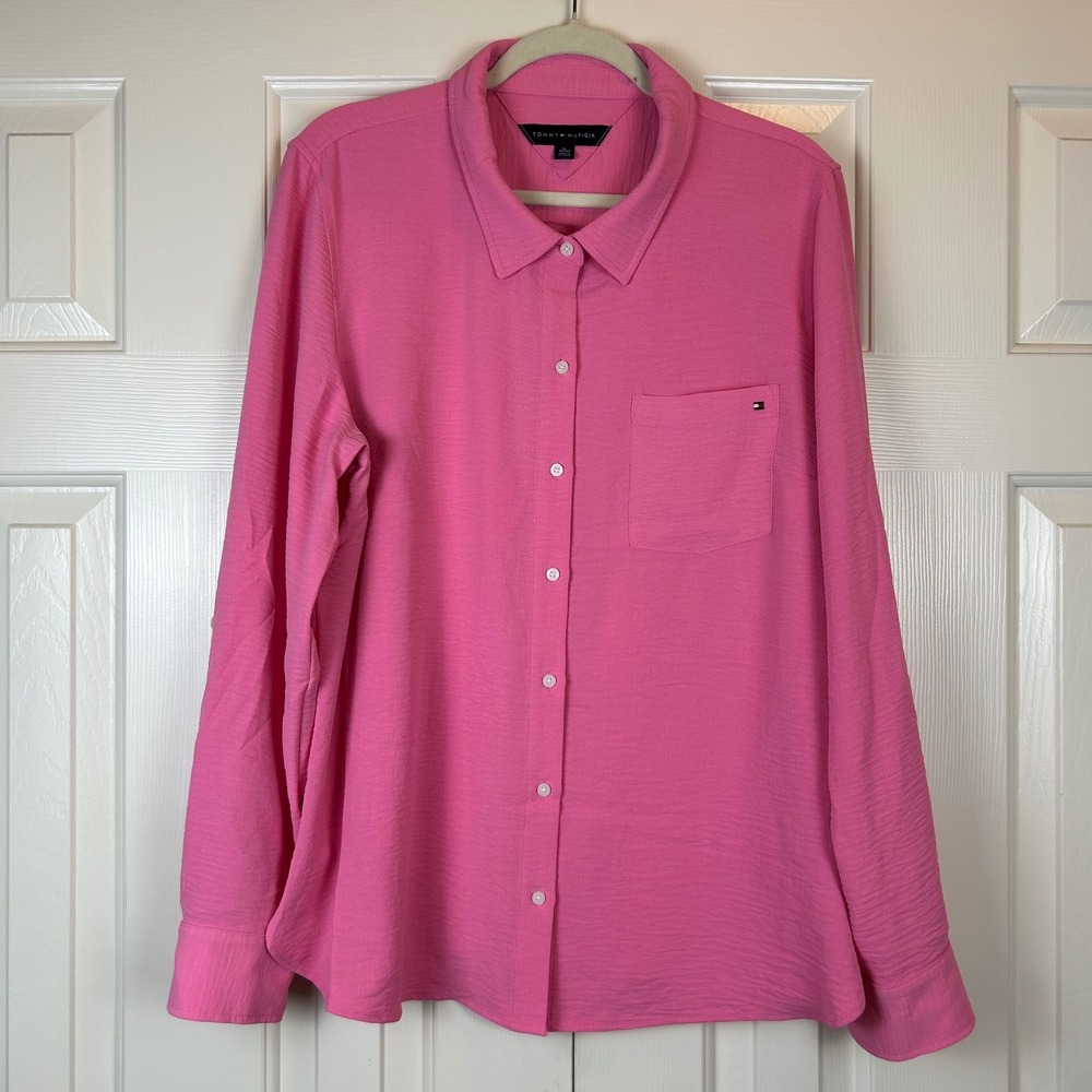Tommy Hilfiger Pink Textured Button Down Shirt Long Sleeve